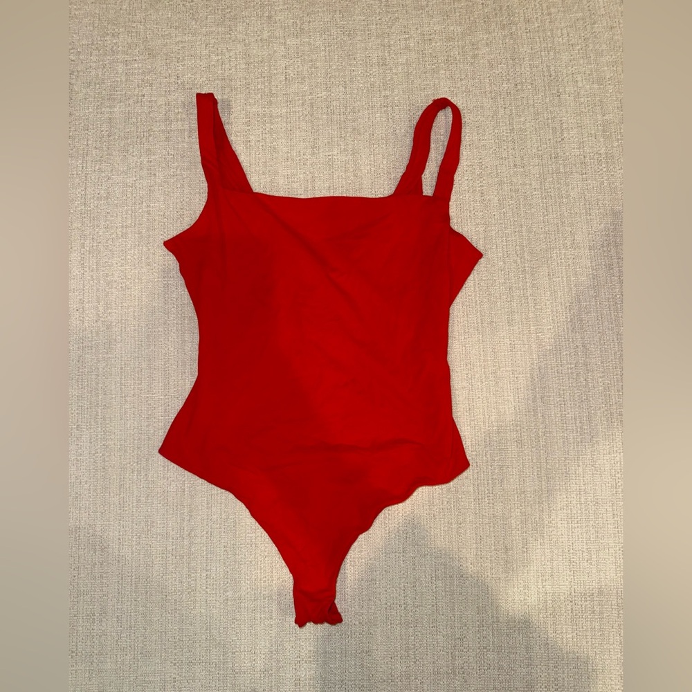 SKIMS Red Square Neck Bodysuit Cherry Red